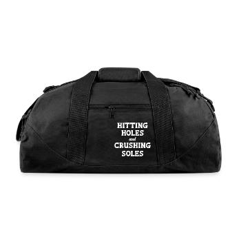 Hitting Holes And Crushing Soles Funny Cornhole - Recycled Duffel Bag - black - Front
