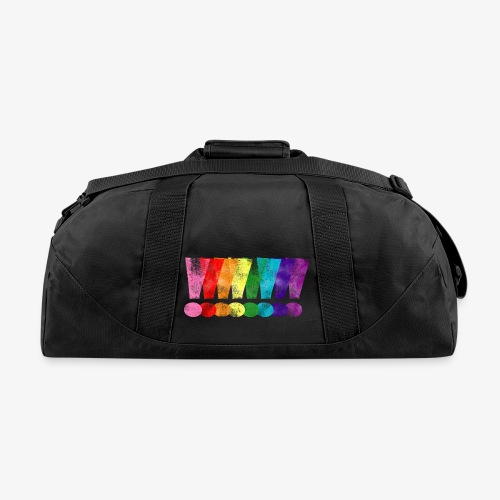 Distressed Gilbert Baker LGBT Pride Exclamation - Recycled Duffel Bag