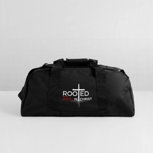 Rooted in Christ (white) - Colossians 2:7 - Recycled Duffel Bag