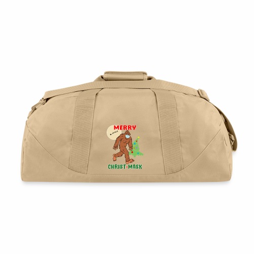 Merry Christmask Sasquatch Mask Social Distance. - Recycled Duffel Bag