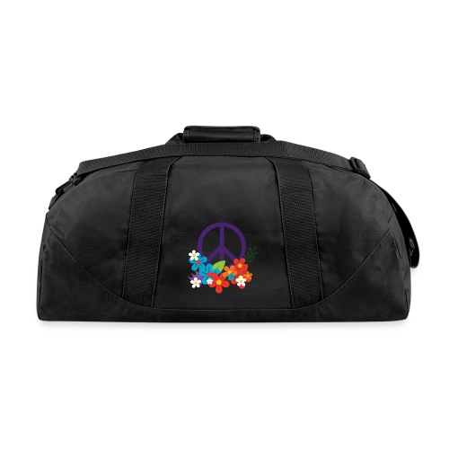 Hippie Peace Design With Flowers - Recycled Duffel Bag