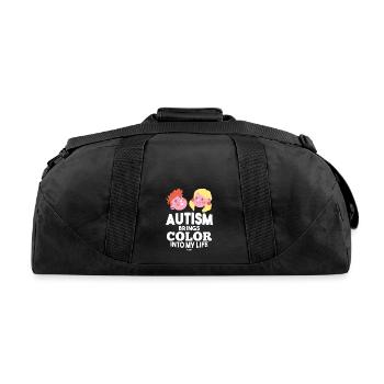 autistic children siblings family - Recycled Duffel Bag - black - Back