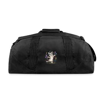 Cat Wearing Sunglasses Dancing to Music Notes - Recycled Duffel Bag - black - Back