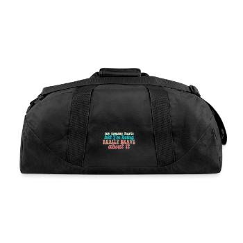 Tummy Ache Survivor My Tummy Hurts Funny Food - Recycled Duffel Bag - black - Back
