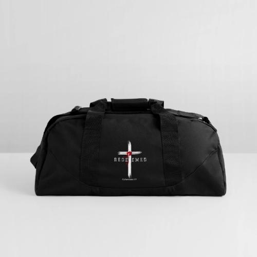 Redeemed by the blood of Jesus - Ephesians 1:7 - Recycled Duffel Bag