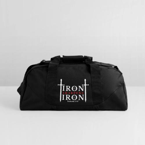 Iron Sharpens Iron - Proverbs 27:17 (White & Red) - Recycled Duffel Bag