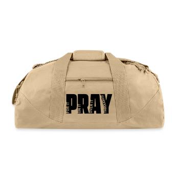 Pray For It Pray On It Christian Faith Typography  - Recycled Duffel Bag - beige - Front