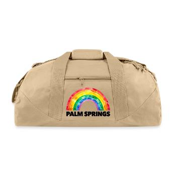 Palm Springs Pride Rainbow Script LGBTQ Gay Travel - Recycled Duffel Bag - beige - Front
