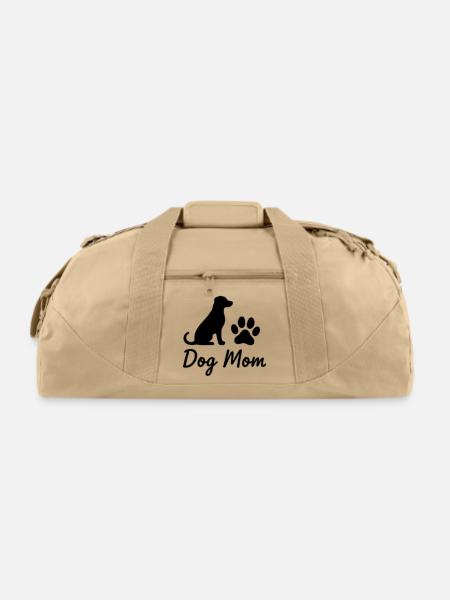 Dog Mom Silhouette Paw Logo - Recycled Duffel Bag - beige