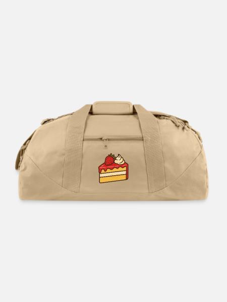 Strawberry Cream Cake Illustration - Recycled Duffel Bag - beige