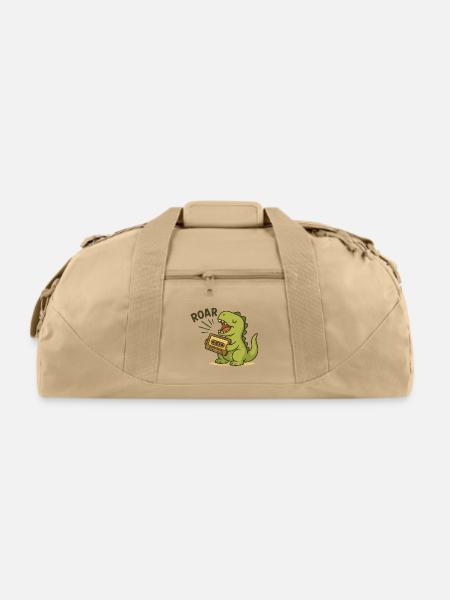 Dino Cassette Roar Illustration - Recycled Duffel Bag - beige