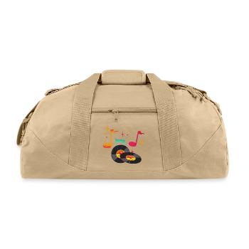 Retro Vinyl Notes on Night Sky - Recycled Duffel Bag - beige - Front