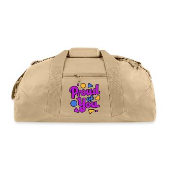 Proud of You Neon Doodle Typography - Recycled Duffel Bag - beige - Front