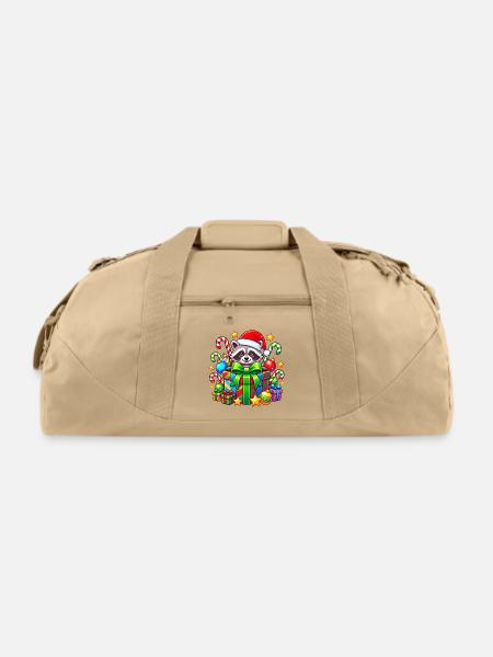 Raccoon with Christmas Gifts - Recycled Duffel Bag - beige