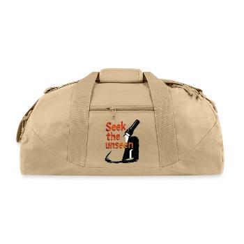 Seek The Unseen Grungy Urbex Flashlight Graphic - Recycled Duffel Bag - beige - Front