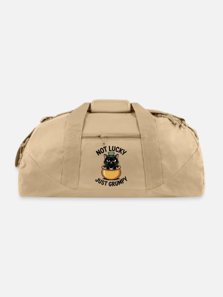 Grumpy Lucky Cat Funny St Patricks Day - Recycled Duffel Bag - beige