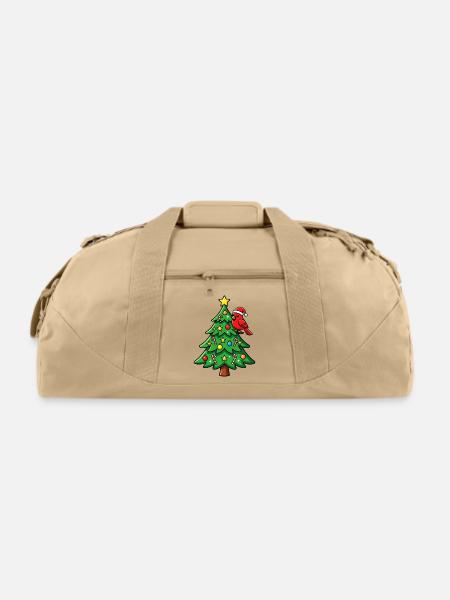 Santa Sparrow Christmas Tree - Recycled Duffel Bag - beige