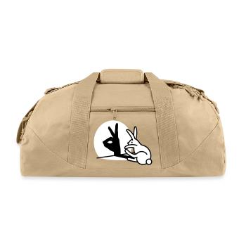 Funny Rabbit hand shadow puppets humor pop art - Recycled Duffel Bag - beige - Front