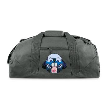 Bubbly Budgie Cute Adorable Budgie with Bubble Tea - Recycled Duffel Bag - charcoal - Front