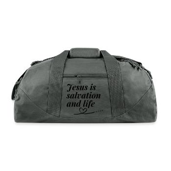 Jesus is salvation and life - Recycled Duffel Bag - charcoal - Front