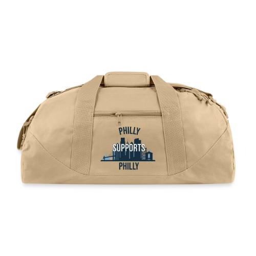 Philly Supports Philly skyline blue transparentbg - Recycled Duffel Bag