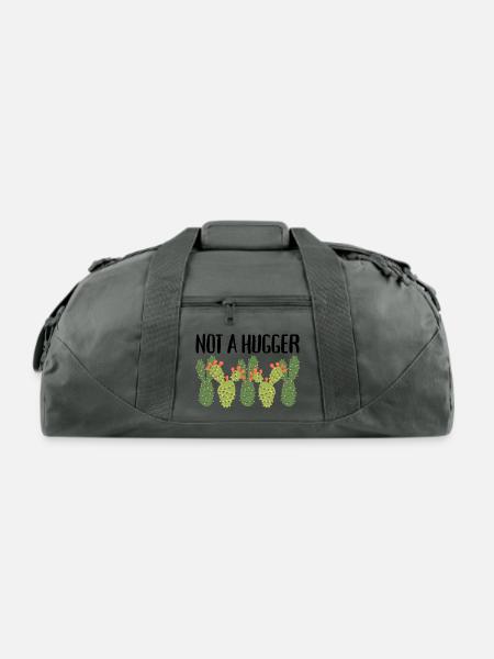 Not a Hugger -cute cactus graphic - Recycled Duffel Bag - charcoal