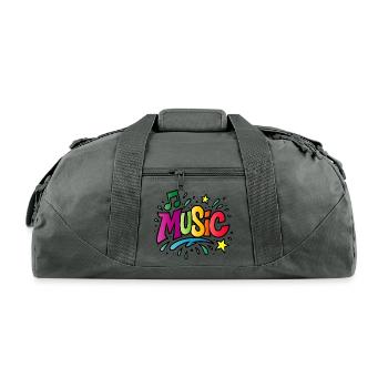 Music – Colorful Typography with a Musical Note - Recycled Duffel Bag - charcoal - Front