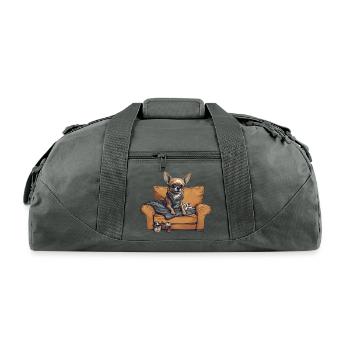Chihuahua Lounging On A Couch With A Remote - Recycled Duffel Bag - charcoal - Front