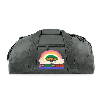 Colorful Open Book with Rainbow and Music Notes - Recycled Duffel Bag - charcoal - Front