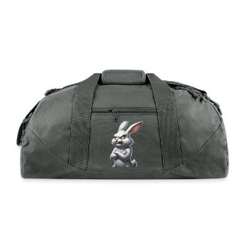 Fierce White Rabbit Grumpy Bunny Sharp Teeth - Recycled Duffel Bag - charcoal - Front