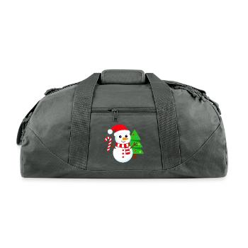 Snowman with Santa Hat and Tree - Recycled Duffel Bag - charcoal - Front