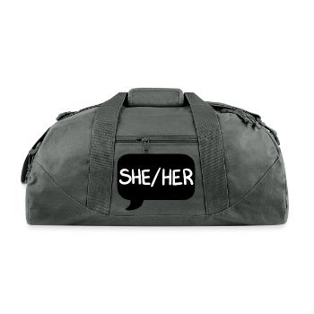 Sheher Pronoun Bubble Black - Recycled Duffel Bag - charcoal - Front