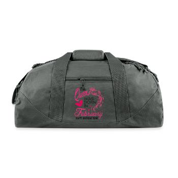 This Queen Was Born In February February Born Girl - Recycled Duffel Bag - charcoal - Front