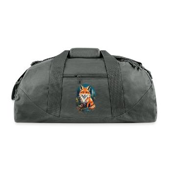 Fox in a pine tree forest at night - Recycled Duffel Bag - charcoal - Front