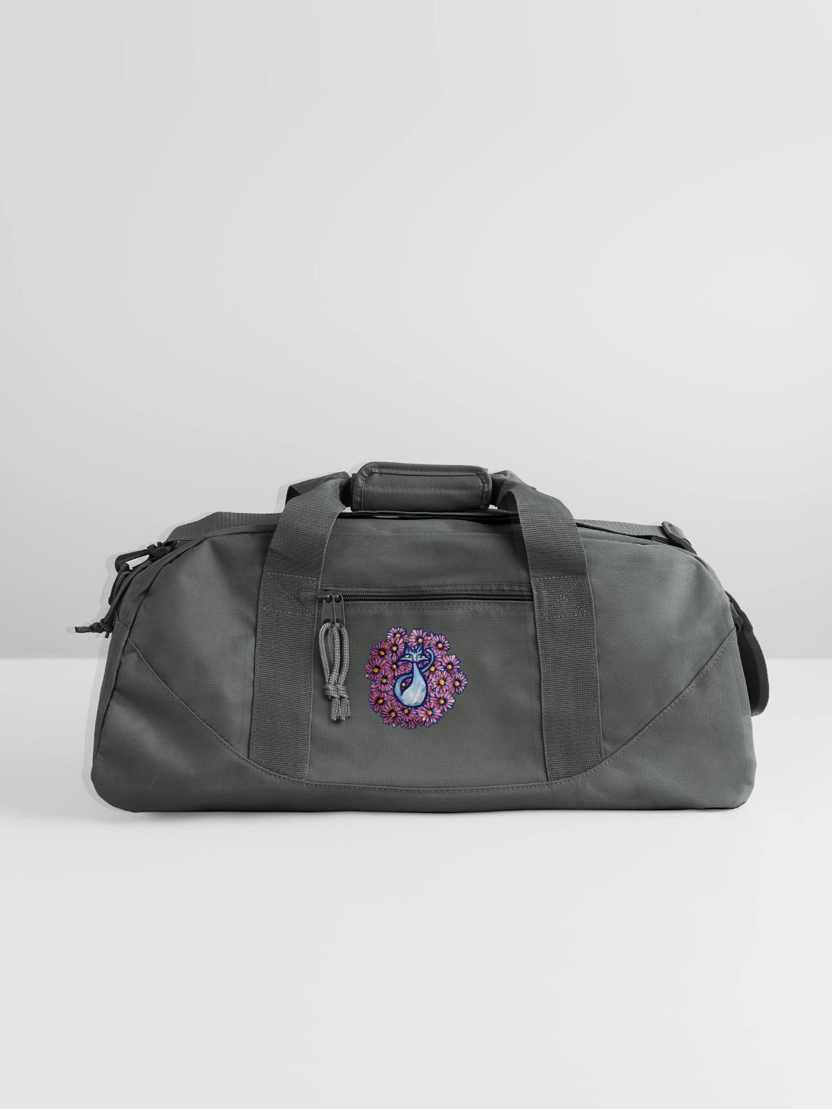 Blue Cat Daisies - Recycled Duffel Bag - charcoal - Front