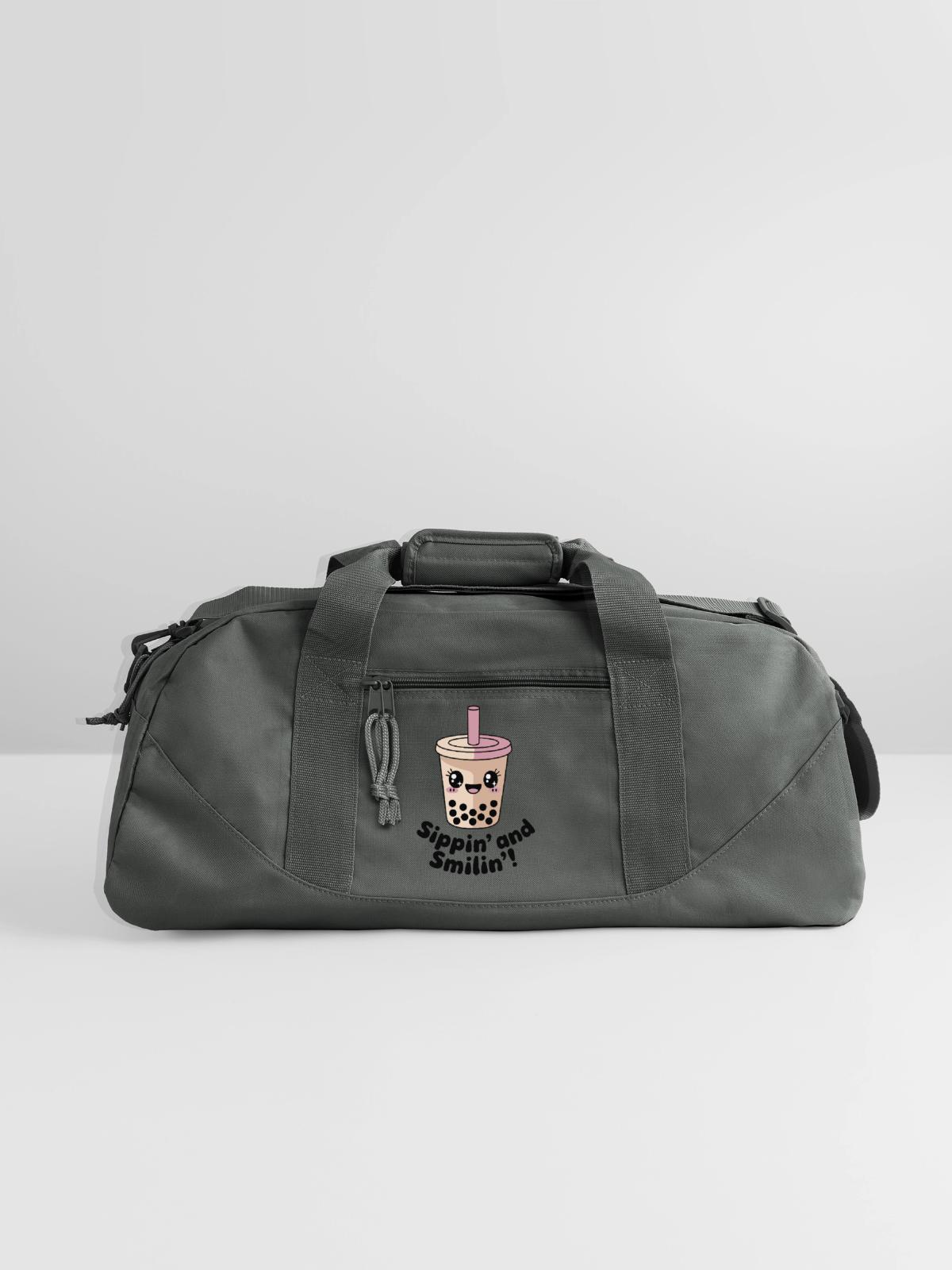 Sippin and Smilin - Recycled Duffel Bag - charcoal - Front