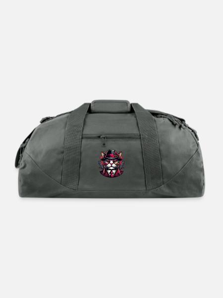 Detective Cat with Revolver and Fedora - Recycled Duffel Bag - charcoal - Front