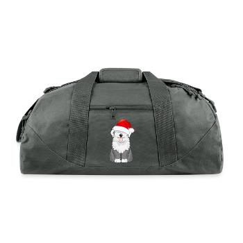 cute bobtail dog with hat for christmas - Recycled Duffel Bag - charcoal - Front
