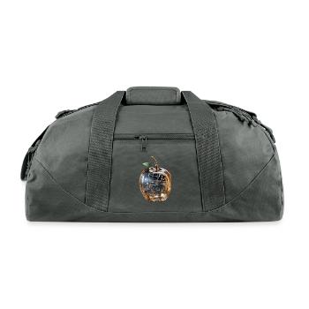 Crystal Apple with Music Notes & Instruments - Recycled Duffel Bag - charcoal - Front
