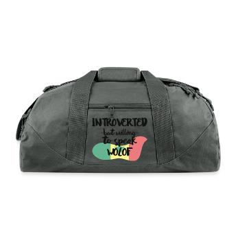 Introverted But Willing To Speak Wolof - Recycled Duffel Bag - charcoal - Front