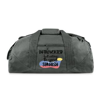 Introverted But Willing To Speak Spanish - Recycled Duffel Bag - charcoal - Front