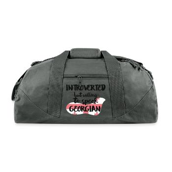 Introverted But Willing To Speak Georgian - Recycled Duffel Bag - charcoal - Front