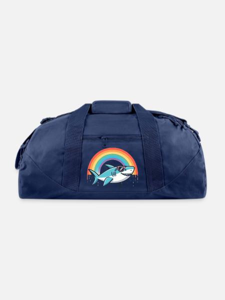 Shark on the Rainbow - Recycled Duffel Bag - navy