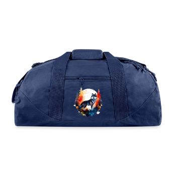 Wolf Pine Trees Full Moon - Recycled Duffel Bag - navy - Front