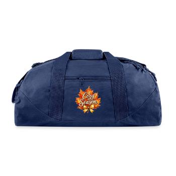 Cozy Season Fall Leaves Halloween Thanksgiving - Recycled Duffel Bag - navy - Front