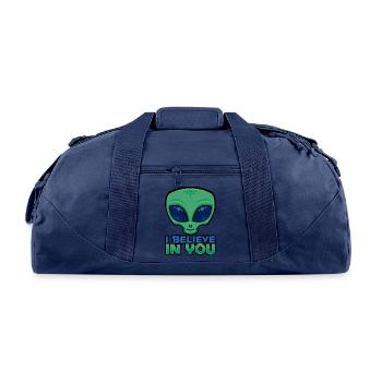 I Believe In You Friendly Cartoon Alien - Recycled Duffel Bag - navy - Front
