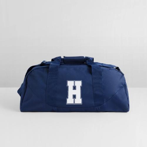 White Letter H – Varsity Alphabet Monogram - Recycled Duffel Bag