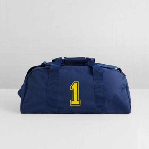 Number 1 in a classic athletic collegiate font - Recycled Duffel Bag