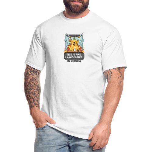 🔥 Funny Dog Meme “This Is Fine, I Have Coffee” - Men's Tall T-Shirt