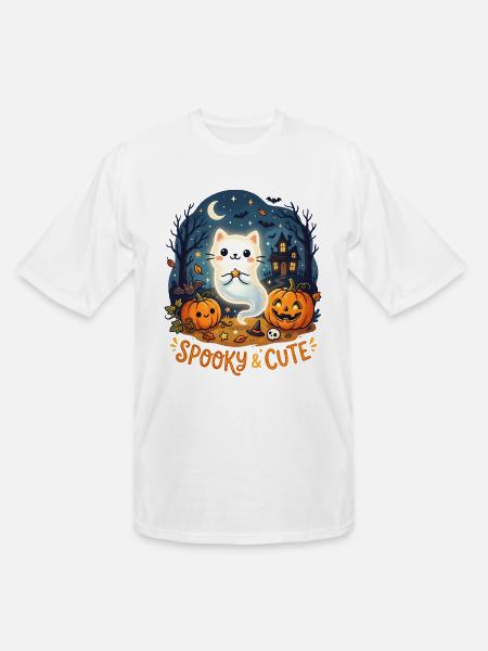 Spooky Cute Ghost Cat Halloween - Men's Tall T-Shirt - white